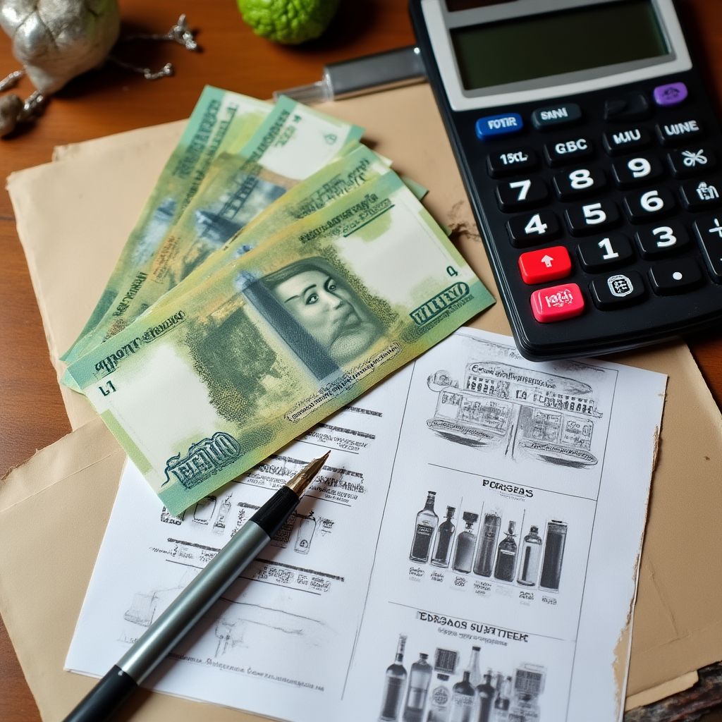 Calculadora y billetes de pesos argentinos sobre un informe financiero
